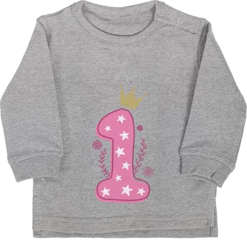 Baby Pullover Jungen - 1. Geburtstag - Erster Mädchen - 12/18 Monate - Grau meliert - 1 Birthday Girl Outfit geburtstagsshirt einjährige 1st Pulli Jahr 1geburtstag one Langarm geburtstagspullover von Shirtracer