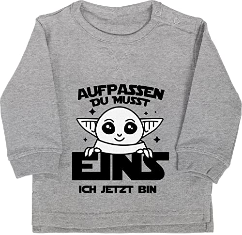 Baby Pullover Jungen Mädchen - 1. Geburtstag - Aufpassen du musst eins ich jetzt bin - 12/18 Monate - Grau meliert - 1 pulli one year birthday einjährigen einjähriges 1ter ein jahr 1jahr 14. von Shirtracer