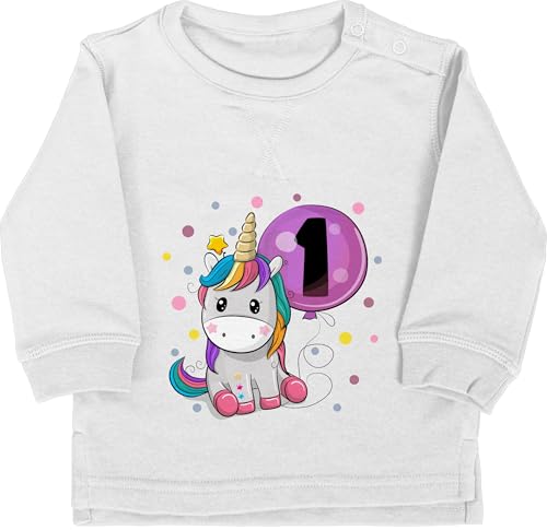 Baby Pullover Jungen - 1. - Einhorn 1 Geburtstag Mädchen Kindergeburtstag 1 Jahre - 12/18 Monate - Grau meliert - geburtstagsshirt einjährige pulli jahr 1geburtstag sweatshirt klamotten für von Shirtracer