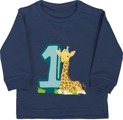 Shirtracer Baby Pullover Jungen Mädchen - 1. Geburtstag - Giraffe Eins - 12/18 Monate - Navy Blau - geburtstagsshirt 1 einjährige erster Pulli Jahr 1geburtstag Babykleidung Klamotten für 1.Geburtstag von Shirtracer