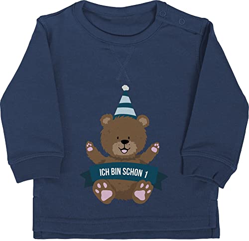 Baby Pullover Jungen Mädchen - 1. Geburtstag - Ich bin schon eins Bär - 12/18 Monate - Navy Blau - geburtstagspullover 1 jahr geburtstagsshirt einjährige one pulli klamotten für 1geburtstag ein von Shirtracer