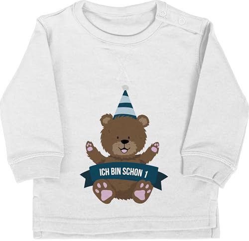 Baby Pullover Jungen Mädchen - 1. Geburtstag - Ich bin schon eins Bär - 6/12 Monate - Grau meliert - geburtstagspullover 1 jahr geburtstagsshirt einjährige one langarm pulli 1geburtstag ein von Shirtracer