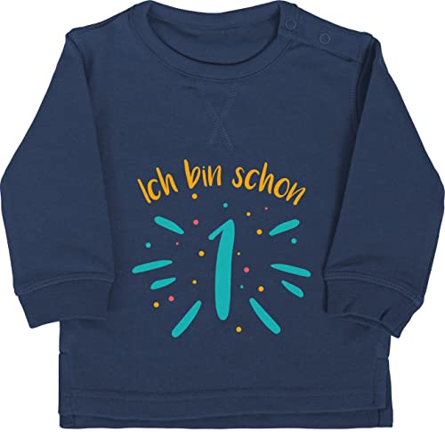 Baby Pullover Jungen Mädchen - 1. Geburtstag - Ich bin schon eins Konfetti bunt - 12/18 Monate - Navy Blau - 1 jahr one year birthday für 1jahrige erster erste ersten zum kindergeburtstag first von Shirtracer