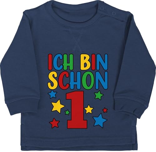 Baby Pullover Jungen Mädchen - 1. Geburtstag - Ich bin schon eins bunt - 12/18 Monate - Navy Blau - geburtstagsshirt 1 einjährige langarm jahr 1geburtstag sweater pulli 1.geburtstag sweatshirt von Shirtracer