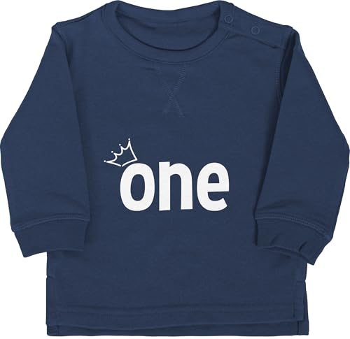 Baby Pullover Jungen Mädchen - 1. Geburtstag - Krone One weiß - 12/18 Monate - Navy Blau - geburtstagsshirt 1 einjährige zum Pulli Jahr 1geburtstag Sweatshirt Klamotten für 1.Geburtstag Sweater von Shirtracer