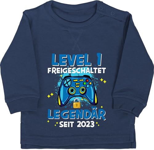 Baby Pullover Jungen Mädchen - 1. Geburtstag - Level 1 freigeschaltet Legendär seit 2023-12/18 Monate - Navy Blau - one Birthday Jahr zum Old Happy 1ter Mein erster erste Year erstes von Shirtracer