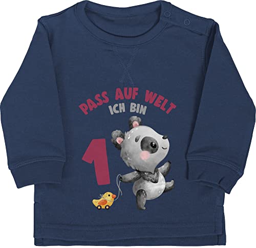 Baby Pullover Jungen Mädchen - 1. Geburtstag - Pass auf Welt ich bin eins mit Panda - 18/24 Monate - Navy Blau - one birthday 1 ein jahr geschenke für 1jahrige zum ersten geburstags year 1ster von Shirtracer