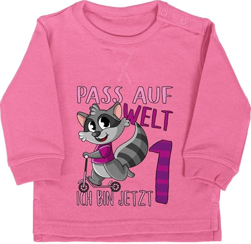 Baby Pullover Jungen Mädchen - 1. Geburtstag - Pass auf Welt ich bin jetzt eins - rosa - 12/18 Monate - Pink - geburtstagsshirt 1 einjährige jahr pulli klamotten für 1geburtstag schon oberteil von Shirtracer