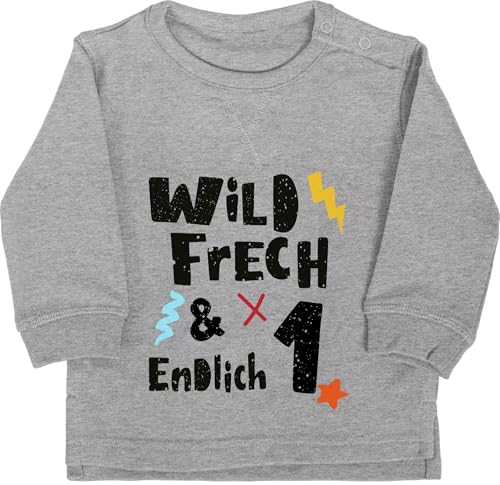 Shirtracer Baby Pullover Jungen Mädchen - 1. Geburtstag - Wild frech und endlich 1 - Wunderbar EIN Jahr - 12/18 Monate - Grau meliert - geburtstagsshirt einjährige one Pulli Klamotten für 1geburtstag von Shirtracer