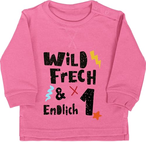 Shirtracer Baby Pullover Jungen Mädchen - 1. Geburtstag - Wild frech und endlich 1 - Wunderbar EIN Jahr - 6/12 Monate - Pink - geburtstagsshirt einjährige one Pulli Klamotten für 1geburtstag Langarm von Shirtracer