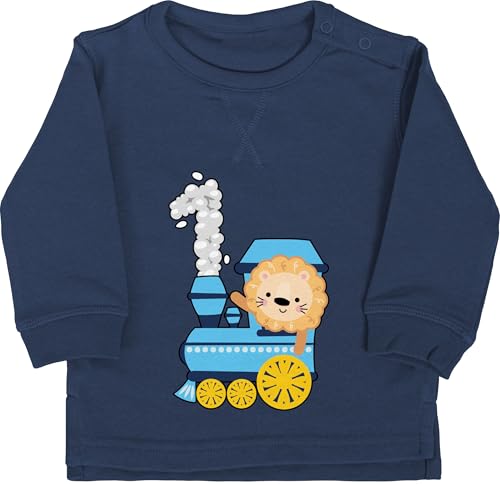 Shirtracer Baby Pullover Jungen Mädchen - 1. Geburtstag - Zug mit Löwe Eins - 12/18 Monate - Navy Blau - löwen 1 geburtstagsshirt einjährige Pulli Jahr 1geburtstag Sweater Klamotten für 1.Geburtstag von Shirtracer