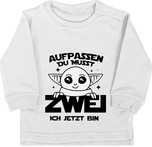 Baby Pullover Jungen Mädchen - 2. Geburtstag - Aufpassen du musst zwei ich jetzt bin - Parodie - schwarz - 18/24 Monate - Grau meliert - geburtstagsshirt langarm 2 jahre 2.geburtstag sweatshirt von Shirtracer