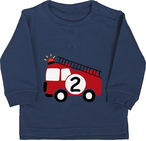 Baby Pullover Jungen Mädchen - 2. Geburtstag - Feuerwehr Auto Zwei - 18/24 Monate - Navy Blau - geburtstagsshirt langarm 2 jahre 2.geburtstag pulli junge zweijährige oberteil geburtstagspullover von Shirtracer