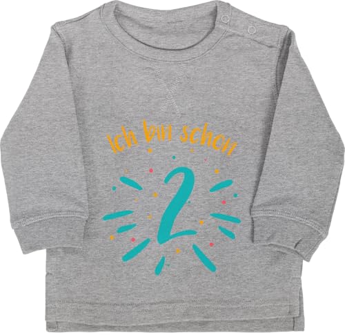 Baby Pullover Jungen Mädchen - 2. Geburtstag - Ich bin schon zwei Konfetti bunt - 18/24 Monate - Grau meliert - geburtstagsshirt langarm 2 jahre 2.geburtstag pullis pulli zweijährige sweatshirt von Shirtracer