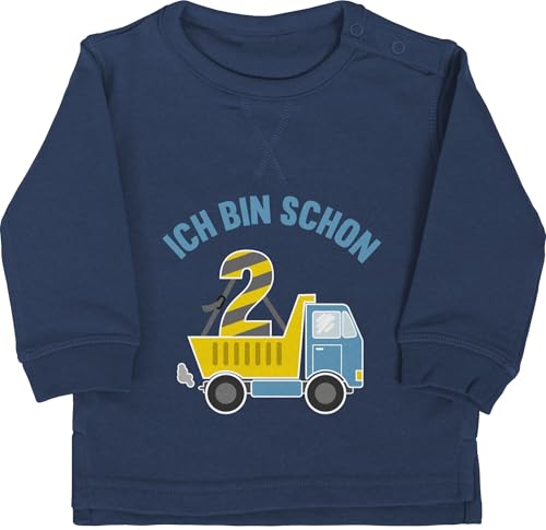 Baby Pullover Jungen Mädchen - 2. Geburtstag - Ich bin schon zwei LKW - 18/24 Monate - Navy Blau - geburtstagsshirt 2 pulli jahre 2.geburtstag jetzt langarm junge zweijährige zum babypullover von Shirtracer