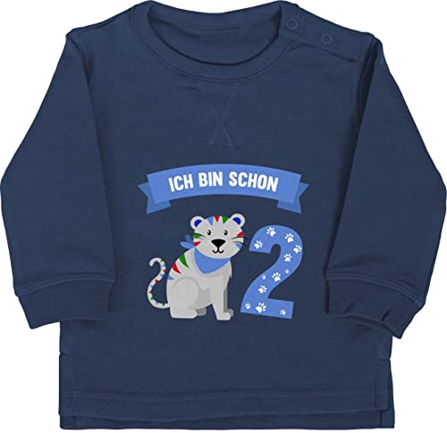 Shirtracer Baby Pullover Jungen Mädchen - 2. Geburtstag - Ich Bin Schon Zwei Tiger - 18/24 Monate - Navy Blau - Kindergeburtstag Sweatshirt 2 Jahre 2.Geburtstag Pulli geburtstagspullover Years von Shirtracer