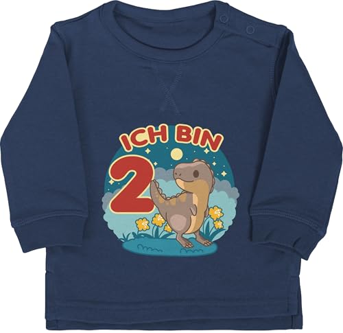 Shirtracer Baby Pullover Jungen Mädchen - 2. Geburtstag - Ich Bin Zwei - Dinosaurier - 18/24 Monate - Navy Blau - 2 Jahre Junge Pulli 2.Geburtstag Dino Sweatshirt geburtstagsshirt Langarm zweijährige von Shirtracer