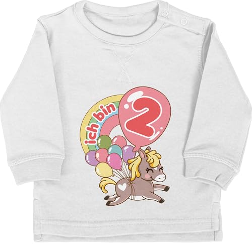 Baby Pullover Jungen Mädchen - 2. Geburtstag - Ich bin zwei - Pferd mit Luftballons - 18/24 Monate - Grau meliert - geburtstagsshirt langarm 2 jahre 2.geburtstag babykleidung pulli zweijährige von Shirtracer