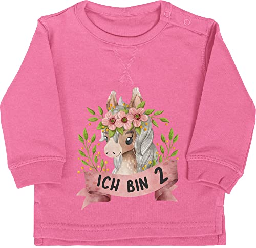 Shirtracer Baby Pullover Jungen Mädchen - 2. Geburtstag - Ich Bin Zwei mit süßem Pferd mit Blumen - 18/24 Monate - Pink - geburtstagspullover 2 2.Geburtstag Jahre Langarm Pulli 2, Schon von Shirtracer