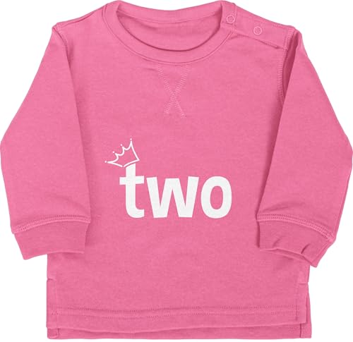 Baby Pullover Jungen Mädchen - 2. Geburtstag - Krone Two weiß - 18/24 Monate - Pink - geburtstagsshirt langarm 2 jahre 2.geburtstag pulli junge zwei sweatshirt geburtstagspullover zweijährige von Shirtracer