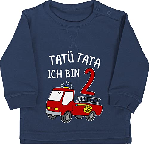 Baby Pullover Jungen Mädchen - 2. Geburtstag - Tatü Tata Ich bin zwei Feuerwehrauto - 12/18 Monate - Navy Blau - geburtstagsshirt 2 jahre junge langarm 2, feuerwehr pulli geburtstagspullover von Shirtracer