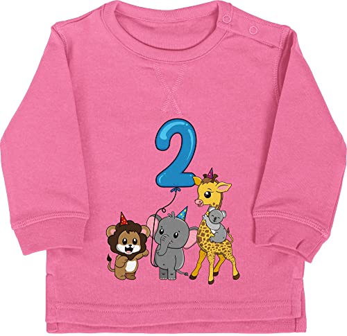 Baby Pullover Jungen Mädchen - 2. Geburtstag - Tiere mit Ballon Zweiter - 18/24 Monate - Pink - geburtstagsshirt langarm 2 jahre 2.geburtstag pulli junge zwei sweatshirt geburtstagspullover von Shirtracer