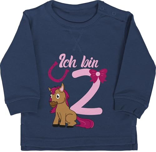 Shirtracer Baby Pullover Jungen Mädchen - 2. Geburtstag - ich Bin Zwei Pferd rosa - 18/24 Monate - Navy Blau - geburtstagsshirt Langarm 2 Jahre 2.Geburtstag Pulli Junge zweijährige Sweatshirt von Shirtracer