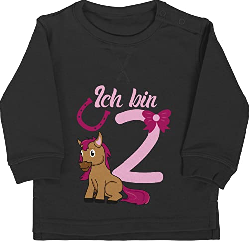 Baby Pullover Jungen Mädchen - 2. Geburtstag - ich bin zwei Pferd rosa - 18/24 Monate - Schwarz - 2 jahre geschenk für jährigen year geburtstagsparty zum nr kindergeburtstag jahren birthday von Shirtracer