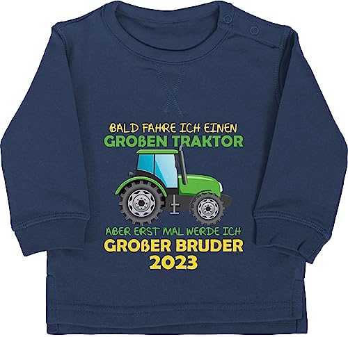 Baby Pullover Jungen Mädchen - Bald fahre ich einen großen Traktor Aber erst mal werde ich großer Bruder 2024-12/18 Monate - Navy Blau - Geschenk für große grosser+Bruder Geschenke von Shirtracer