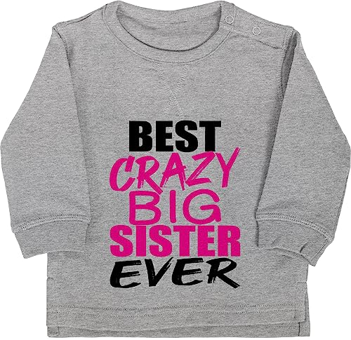 Baby Pullover Jungen Mädchen - Große Schwester - Best Crazy Big Sister - 12/18 Monate - Grau meliert - sis Geschenk Grosse Schwestern Geschenke für 2023 2024 Groesse großes verkünden von Shirtracer