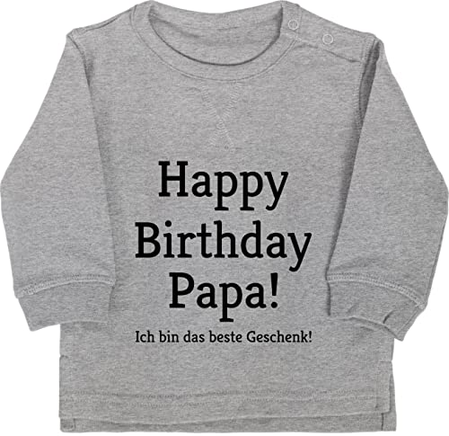 Baby Pullover Jungen Mädchen - Event und Anlass Geschenke - Happy Birthday Papa! Ich bin das Geschenk! - 6/12 Monate - Grau meliert - papa geburtstag sweatshirt hat daddy geschenk glückwunsch von Shirtracer