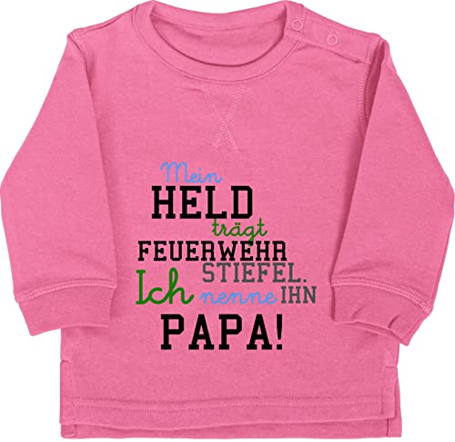 Baby Pullover Jungen Mädchen - Mein Held Papa Feuerwehr Junge - 6/12 Monate - Pink - babykleidung freiwillige stiefel langarm geschenke feuerwehrmann oberteil nachwuchs ist sweatshirt trägt pulli von Shirtracer