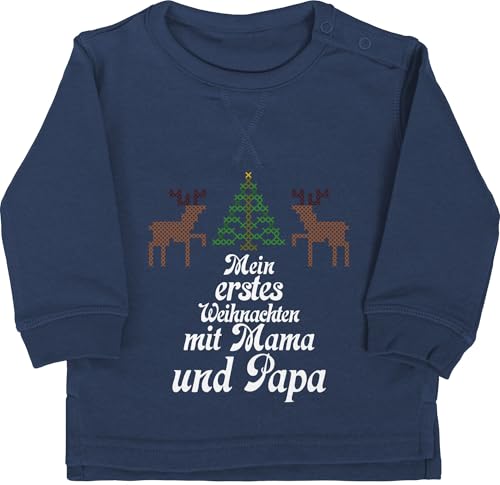 Baby Pullover Jungen Mädchen - Geschenke Christmas - Ugly Sweater - Mein erstes Weihnachten - Rentiere - 6/12 Monate - Navy Blau - rentierpullover Outfit weihnachtsmotiv Mama Pulli von Shirtracer