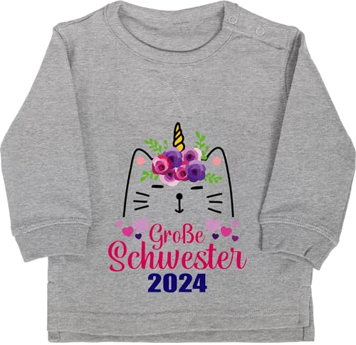 Baby Pullover Jungen Mädchen - Geschwister Bruder und - Große Schwester I Katze 2024 - 12/18 Monate - Grau meliert - geschwister! grosse schwesterngeschenk geschenkideen geschwisteroutfitset 2023 von Shirtracer