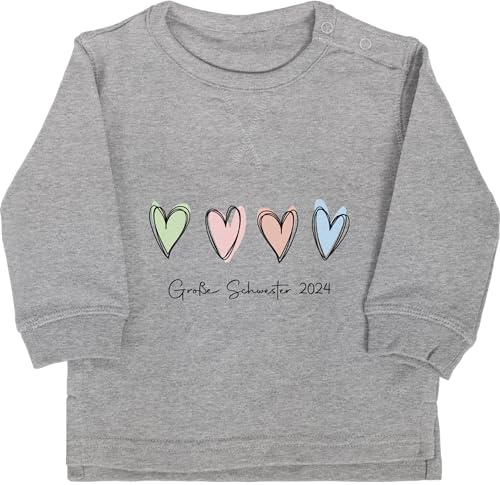 Shirtracer Baby Pullover Jungen Mädchen - Große Schwester 2024 Big Sister - 12/18 Monate - Grau meliert - sis Geschenk 2023 Sweatshirt Schwestern Grosse Geschenke für Groesse großes verkünden Fuer von Shirtracer