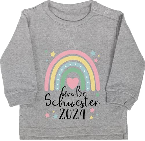 Baby Pullover Jungen Mädchen - - Große Schwester Geschenk 2024 Regenbogen Big Sister - 12/18 Monate - Grau meliert - Schwestern 2023 Grosse Geschenke sis für Groesse verkünden Fuer von Shirtracer