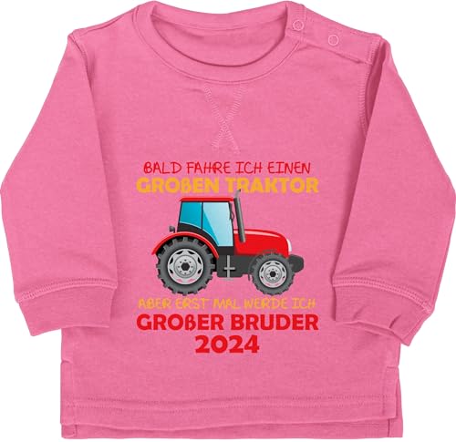 Baby Pullover Jungen Mädchen - Bald fahre ich einen großen Traktor Aber erst mal werde ich großer Bruder 2024-18/24 Monate - Pink - Pulli große brüder grosser Babykleidung Big Brother 2023 von Shirtracer