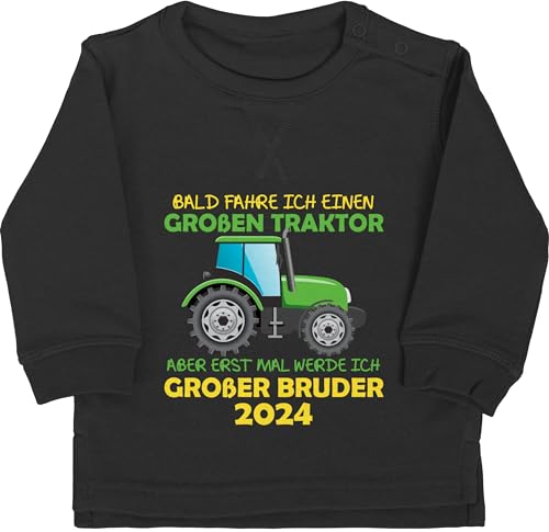 Baby Pullover Jungen Mädchen - Bald fahre ich einen großen Traktor Aber erst mal werde ich großer Bruder 2024-12/18 Monate - Schwarz - Brother Pulli große brüder Schwangerschaft Sweatshirt von Shirtracer