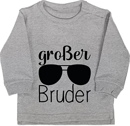 Baby Pullover Jungen Mädchen - - Großer Bruder mit Sonnenbrille - 18/24 Monate - Grau meliert - große brüder Geschenk grosser Big Brother 2024 Geschenke großen großer+Bruder bro Pulli Grosse von Shirtracer