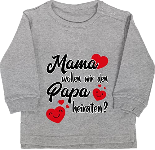 Baby Pullover Jungen Mädchen - Hochzeit - Mama wollen wir Papa heiraten - Heiratsantrag - 12/18 Monate - Grau meliert - verlobung antrag sweatshirt daddy willst du möchtest und hochzeitsantrag von Shirtracer