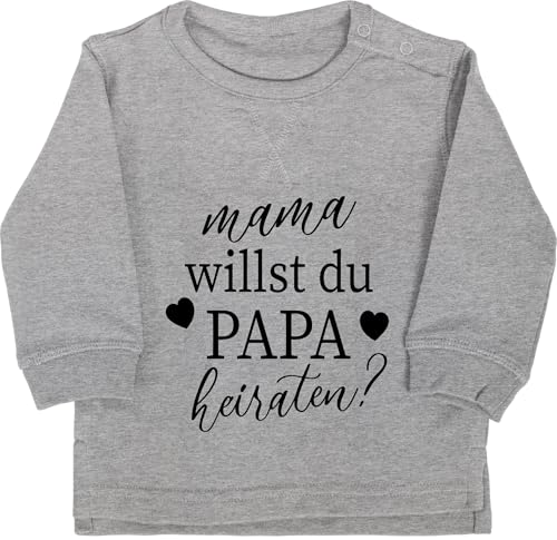 Baby Pullover Jungen Mädchen - Hochzeit - Mama willst du Papa heiraten? - schwarz - 12/18 Monate - Grau meliert - hochzeitsantrag dad Babykleidung heiraten Pulli heiratsantrag pullis Meinen von Shirtracer