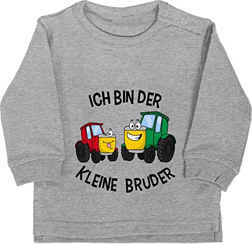 Shirtracer Baby Pullover Jungen Mädchen - Kleiner - Ich Bin der kleine Bruder Traktor - 18/24 Monate - Grau meliert - Geburt Geschenk Junge Geschwister Sweatshirt gro er Little bro brüder Pulli 2024 von Shirtracer