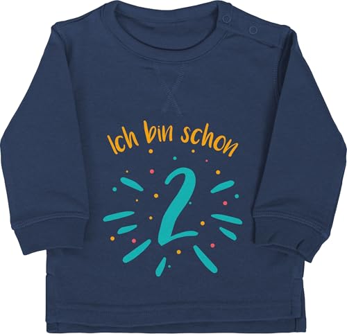 Baby Pullover Jungen Mädchen - 2. Geburtstag - Ich bin schon zwei Konfetti bunt - 18/24 Monate - Navy Blau - geburtstagsshirt langarm 2 jahre 2.geburtstag pullis pulli zweijährige sweatshirt junge von Shirtracer