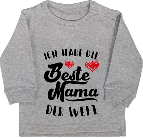 Shirtracer Baby Pullover Jungen Mädchen - Ich Habe die Beste Mama der Welt I Mama Geschenk - 6/12 Monate - Grau meliert - muddi coolmama Babykleidung Mamas Best mom Pulli Mutter super Mum Oberteil von Shirtracer