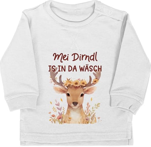 Baby Pullover Jungen Mädchen - Kompatibel mit Oktoberfest Outfit - MEI Dirndl is in da Wäsch | Hirschkopf | Volksfest Hirsch | Trachtenfans - 18/24 Monate - Grau meliert - Bavarian bayrisch der von Shirtracer
