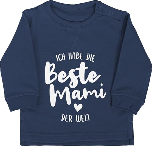 Baby Pullover Jungen Mädchen - Mama - Ich habe die beste Mami der Welt - 6/12 Monate - Navy Blau - muddi mam sweater mamas mum is the best pulli mutter ist langarm muttertagsgeschenk hab oberteil von Shirtracer