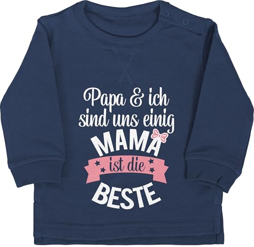 Baby Pullover Jungen Mädchen - Mama ist die beste I Weltbeste Mutti - 6/12 Monate - Navy Blau - muddi papa pulli mamas mutter muttertagsgeschenk super mami mommy mom muttertag tollste mother's day von Shirtracer