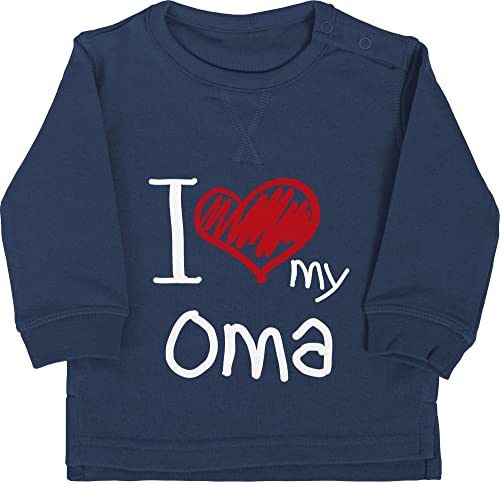 Shirtracer Baby Pullover Jungen Mädchen - I Love My Oma weiß - 12/18 Monate - Navy Blau - omi Sweater Baby-Kleidung Pulis babyerstausstaung Pulli Babykleidung von Shirtracer