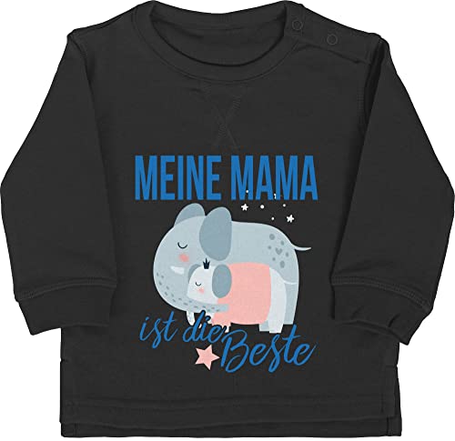 Baby Pullover Jungen Mädchen - Meine Mama ist die Beste Elefanten - 6/12 Monate - Schwarz - muttertag best mum sweatshirt mother's day super mom mommy muttertagsgeschenk elefant fuer mutter mami von Shirtracer