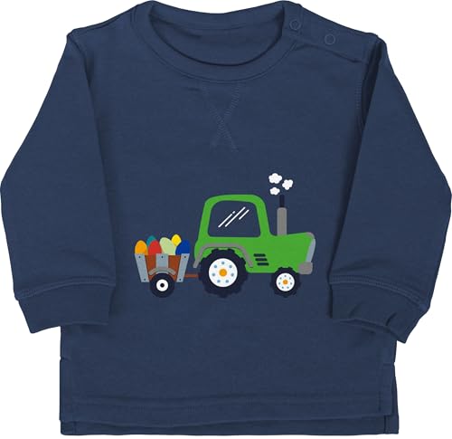 Baby Pullover Jungen Mädchen - Ostergeschenke Ostern - Ostereier Traktor I Oster Trecker - 18/24 Monate - Navy Blau - Pullover+Traktor+Junge osterkleidung Easter Traktoren Pulli Sweatshirt von Shirtracer